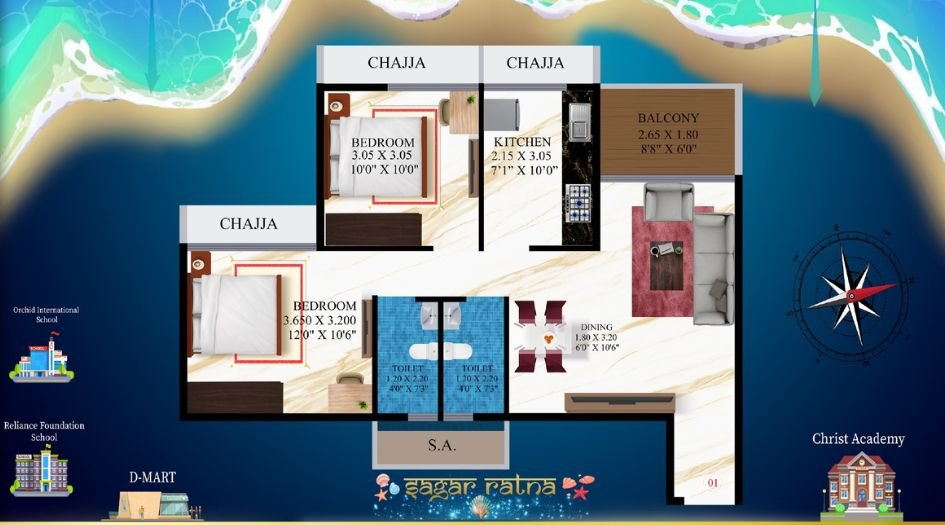 EV-23-Malibu-West-Floor-Plan-2-BHK