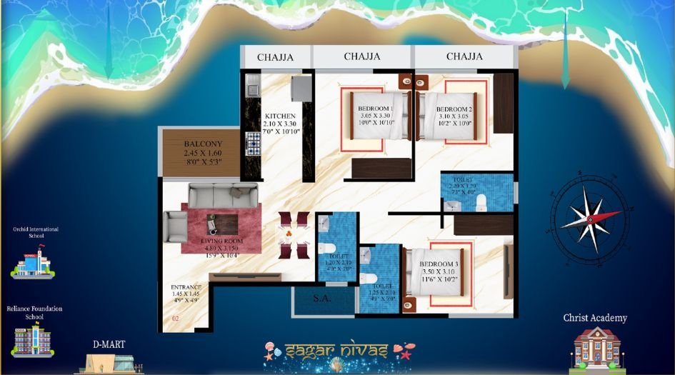 EV-23-Malibu-West-Floor-Plan-3-BHK